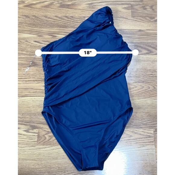 LA BLANCA  Island Goddess Shirred One Shoulder One Piece - Indigo size 16 - Picture 7 of 11